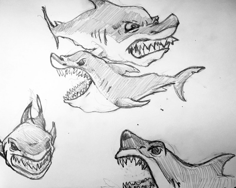 Shark sketches by Animator Paul Guenette