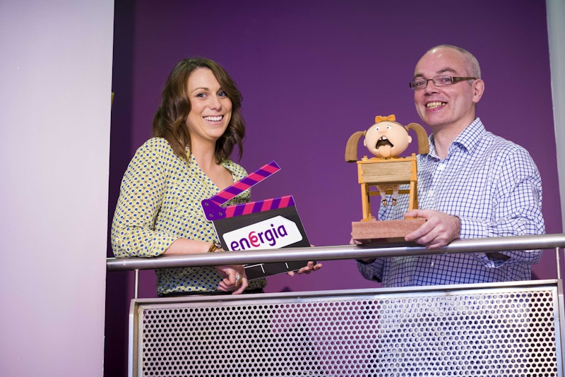 Pictured at the announcement are Karen O’Brien, Energia and John Kennon, Brown Bag Films