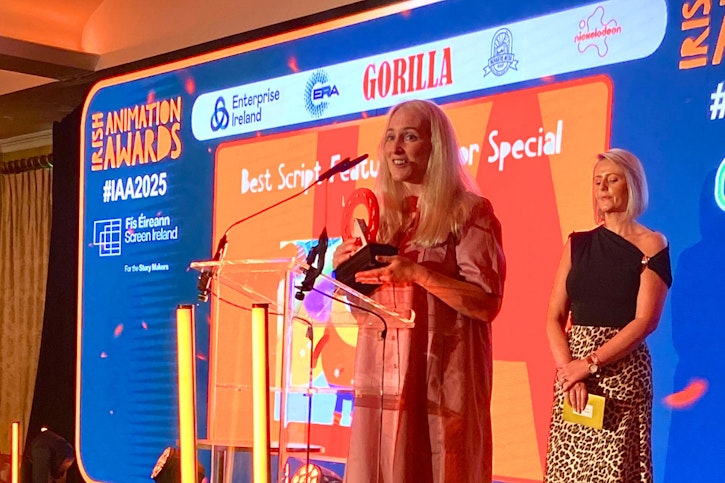 Picture of Jennie Stacey accepting the award for Lu & The Bally Bunch, Best Script for a Feature Film or Special