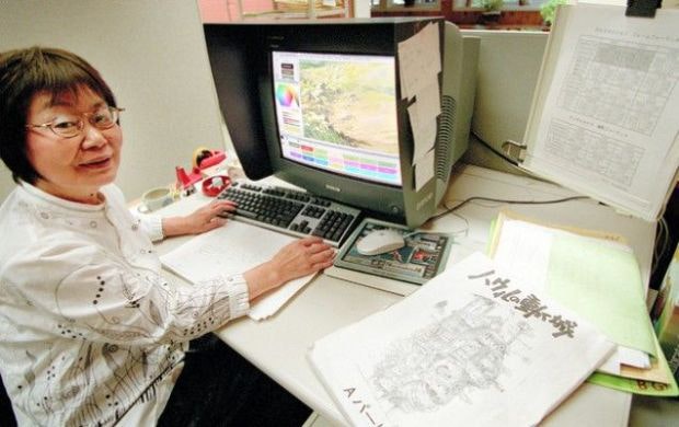 Michiyo Yasuda at Studio Ghibli in 2003. Credit: Asahi News